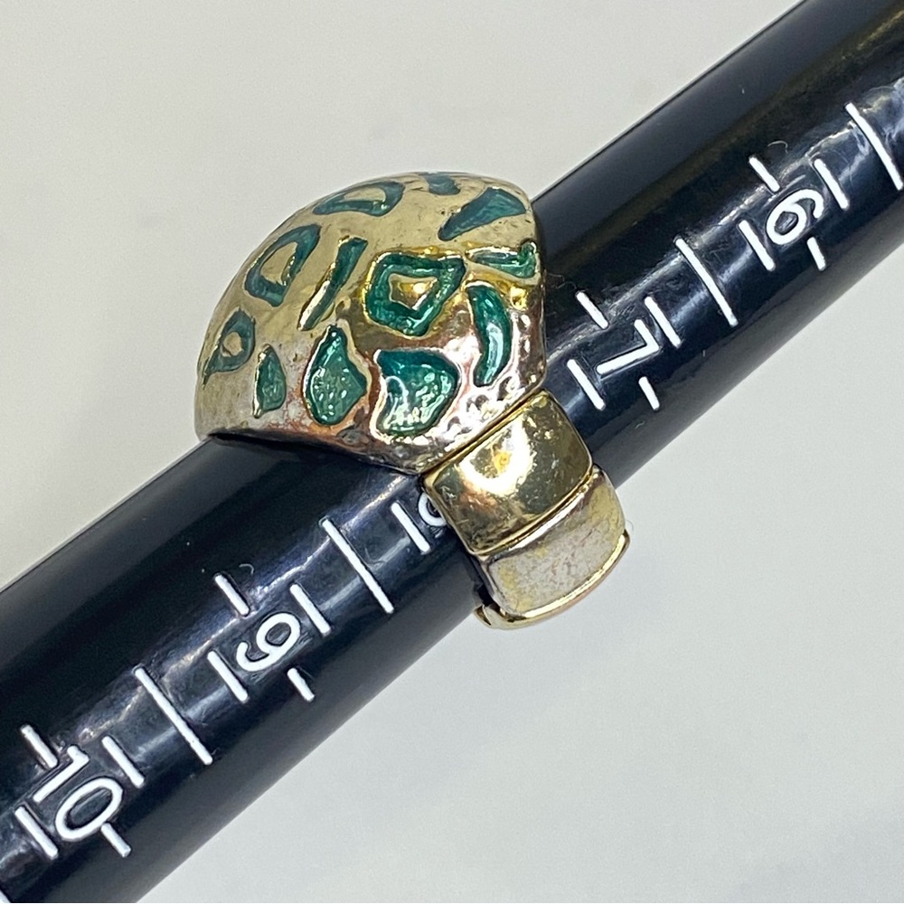 Vintage Green Enamel Gold Tone Textured Dome Expandable Stretch Statement‎ Ring - Picture 2 of 8